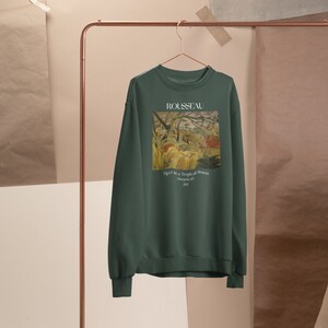 Henri Rousseau Tiger in a Tropical Storm Sweatshirt Famous Artist Shirt Art History Sweater Chinese Zodiac Year of the Tiger Artsy Aesthetic Forest Green