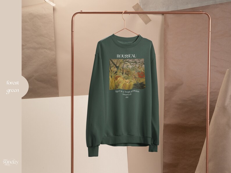 Henri Rousseau Tiger in a Tropical Storm Sweatshirt Famous Artist Shirt Art History Sweater Chinese Zodiac Year of the Tiger Artsy Aesthetic Forest Green