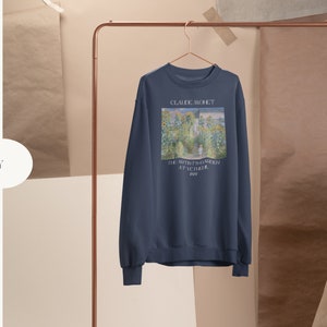 Claude Monet The Artist's Garden At Vétheuil Sweatshirt French Impressionism Sweater Light Academia Artsy Aesthetic Famous Painter Shirt Navy