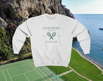 Spring Summer Vintage Inspired Tennis Crewneck Il San Pietro Positano Italy Tennis Club Athletics Club Sweatshirt Y2K Vintage Preppy Sweater