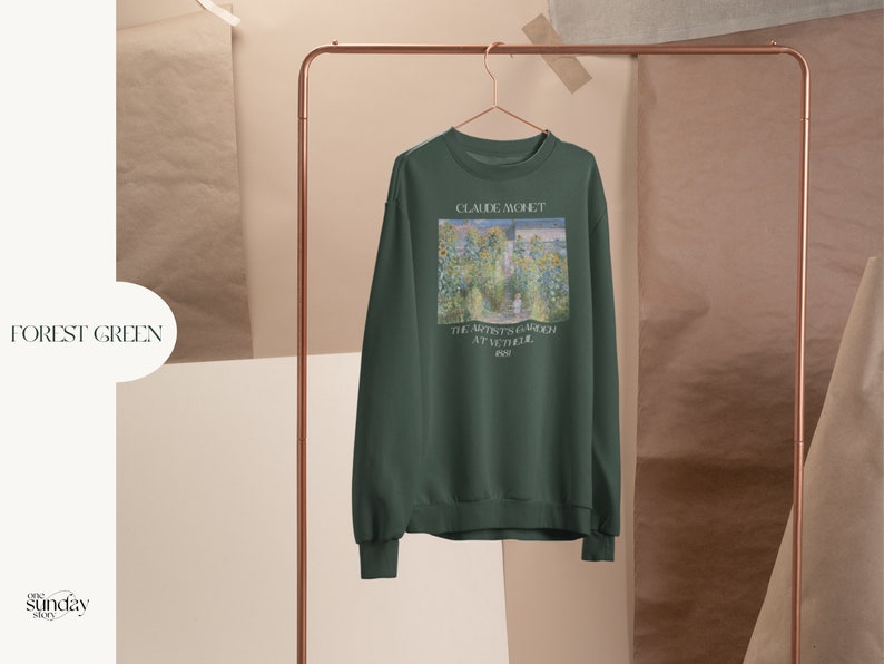 Claude Monet The Artist's Garden At Vétheuil Sweatshirt French Impressionism Sweater Light Academia Artsy Aesthetic Famous Painter Shirt Forest Green