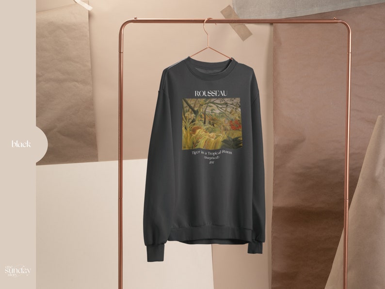 Henri Rousseau Tiger in a Tropical Storm Sweatshirt Famous Artist Shirt Art History Sweater Chinese Zodiac Year of the Tiger Artsy Aesthetic Black