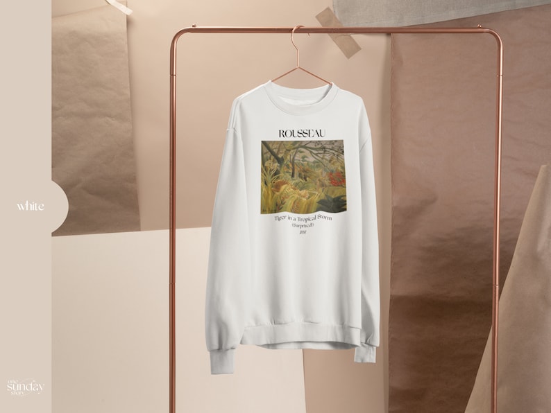 Henri Rousseau Tiger in a Tropical Storm Sweatshirt Famous Artist Shirt Art History Sweater Chinese Zodiac Year of the Tiger Artsy Aesthetic White