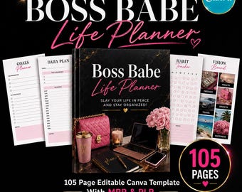 Boss Babe Life Planner Template, Self Care, Habit Tracker (PLR)