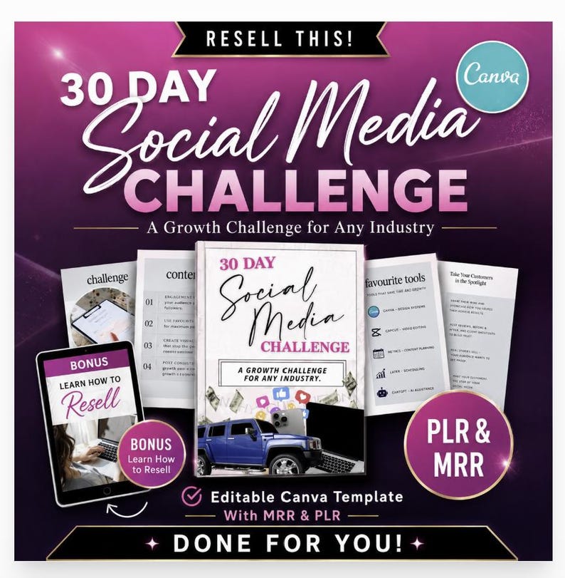 30 Day Social Media Challenge Canva Template, MRR PLR Digital Product ...