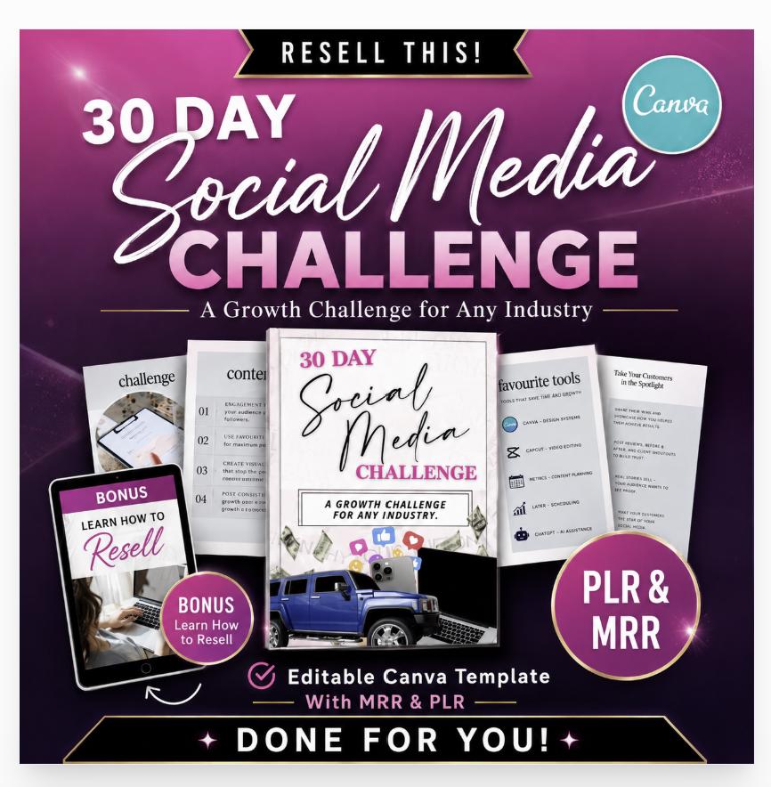 30 Day Social Media Challenge Canva Template, MRR PLR Digital Product ...