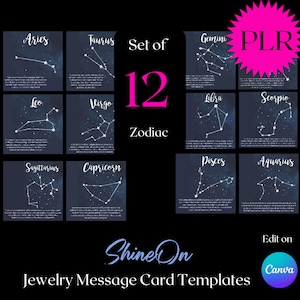 12 Sternzeichen Canva-Vorlage für Schmuckmitteilungskarten - ShineON Jewelry Canva-Vorlage - Privatmarkenrechte - White Label PLR - RESELL