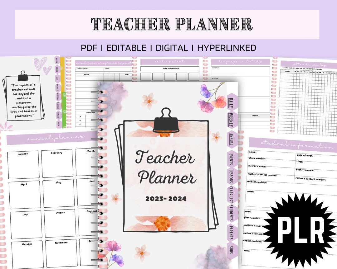 PLR RESELL Teacher Printable Planner, Teacher Digital Planner, Undated