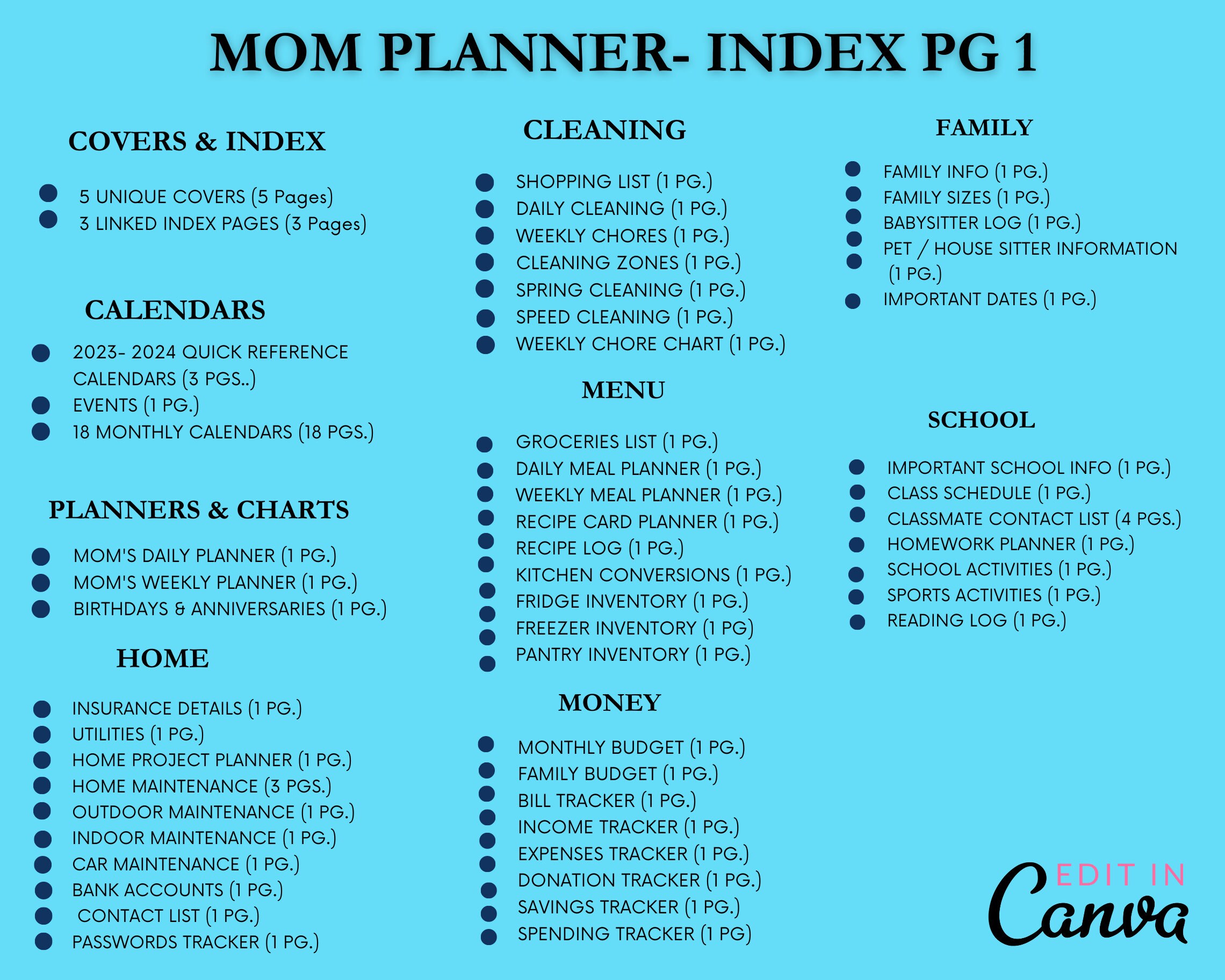 Ultimate MOM Printable Planner, Huge 140 Page Planner, 2023 & 2024 ...