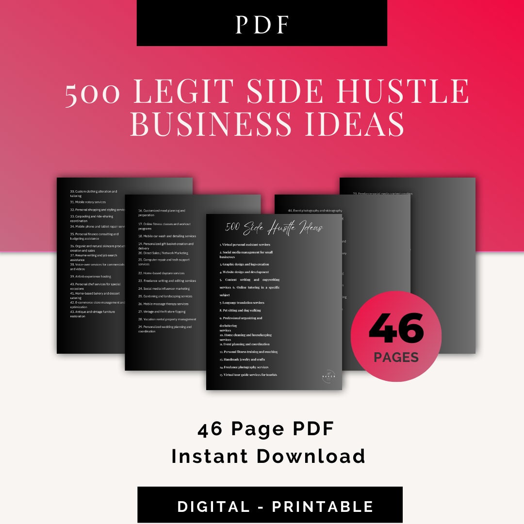 Side Hustle Database | 500 Ideas for Making Money | Side Gig Inspiration! | Real List of Business Ideas