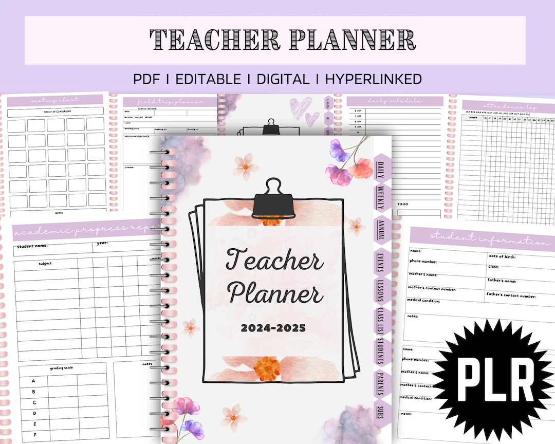 Teacher Printable Planner, Teacher Digital Planner, Undated Planner