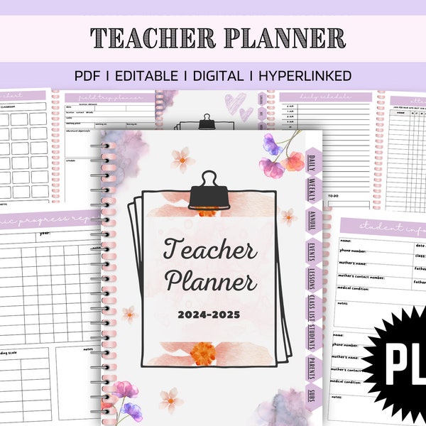 Teacher Printable Planner, Teacher Digital Planner, Undated Planner, Undated iPad Planner, Daily, Weekly, Monthly PLR - RESELL