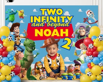 Fondo de cumpleaños de Toy Story de 2,7 x 1,8 m (editable en Canva) / Fondo de cumpleaños de niño personalizado / Decoración de Toy Story / Descarga digital