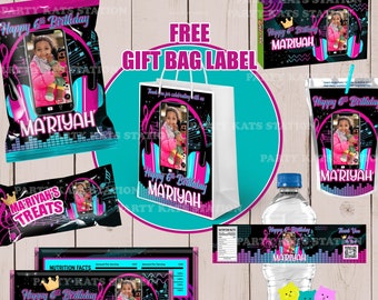 TikTok Birthday Party Favors Bundle for Girls, Editable Party Favor Template, Tik Tok Theme Birthday Decorations & Goodie Bag Tags