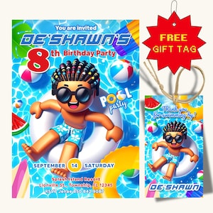 Uitnodiging voor Roblox Pool Party, Roblox Pool Party uitnodigen, Splash Party Invite, jongen verjaardag uitnodigen, Roblox uitnodigen, bewerkbare uitnodigingssjabloon