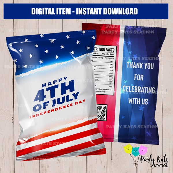 4th of July Chip Bag, Fourth of July Chip Bag Label, Independence Day Chip Bag Label, Happy 4th of July Chip Bag Label, Instant Download
