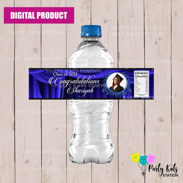 Graduation Water Bottle Label, Graduation Party Favor Printable Label