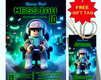 Roblox Birthday Invitation, Kids Roblox Party Invite, Boy Birthday Party Invitation, Gamer Boy Neon, Roblox Invite, Editable Invite Template