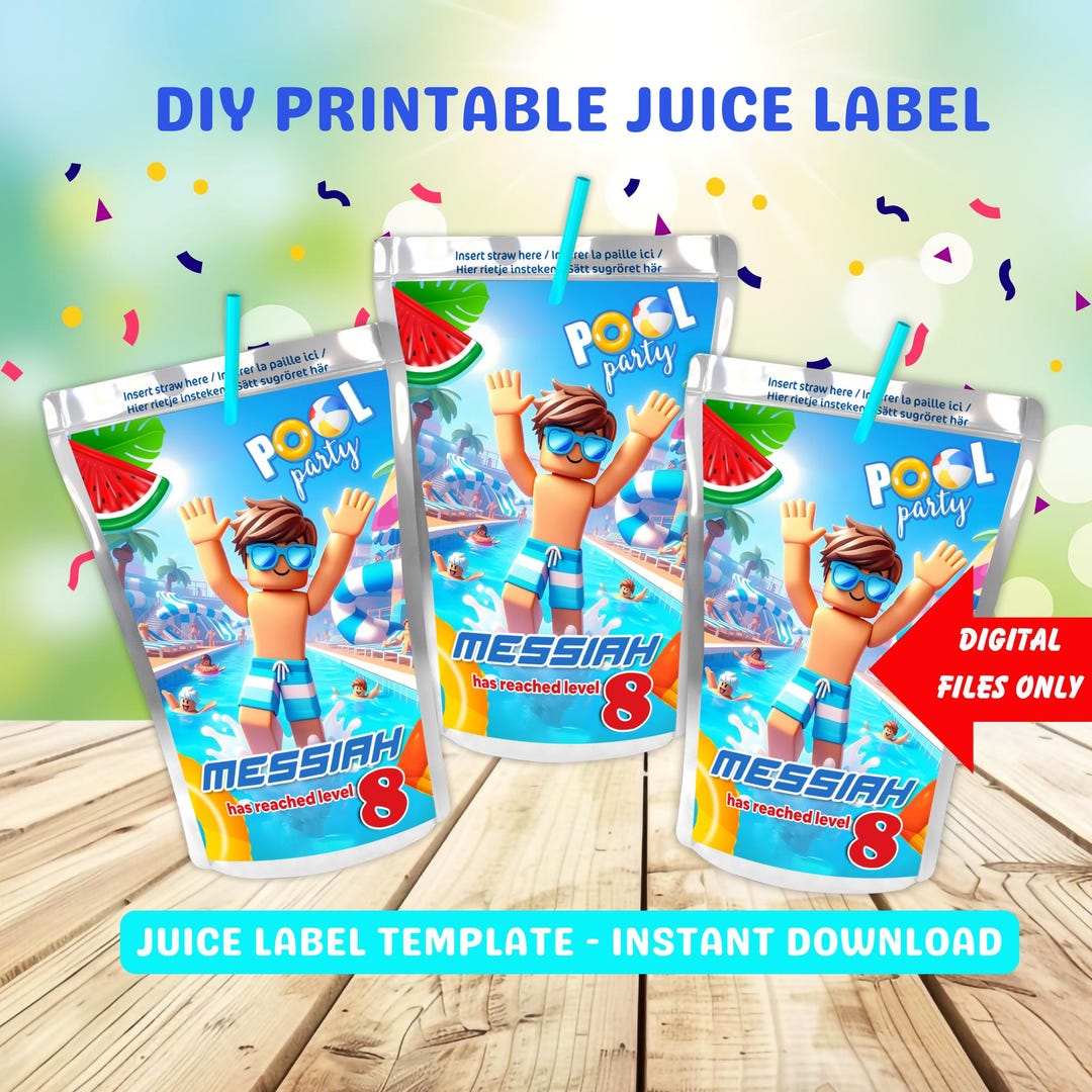 Pool Party Juice Pouch Label, Splash Party Favor for Boys Birthday ...