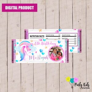 Custom Unicorn Candy Bar Wrapper, Unicorn Birthday Hershey Bar Label, Unicorn Theme Party Favors Printable Label