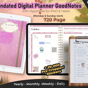 Pianificatore Goodnotes senza data, pianificatore digitale mensile, modello Goodnotes, pianificatore iPad, diario proiettile digitale Pdf, adesivi Goodnotes