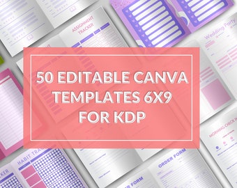 50 Editable Canva Templates 6x9 for KDP Bundle ,Journal,Planner,Tracker,Log Book Printable
