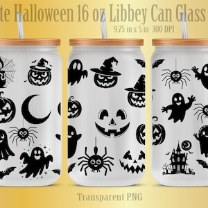Black & White Halloween Libbey Glass Wrap PNG: Spooky Tumbler Sublimation (Digital File)