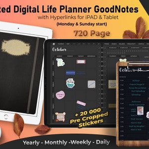 Pianificatore Goodnotes senza data, pianificatore digitale mensile, modello Goodnotes, pianificatore iPad, diario proiettile digitale Pdf, adesivi Goodnotes