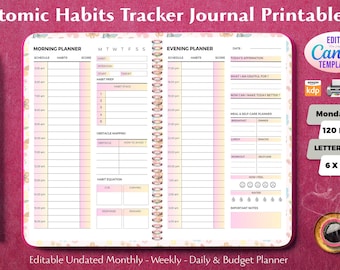 Atomic Habits Tracker Journal: Editable Canva Templates (Digital Printable PDF)