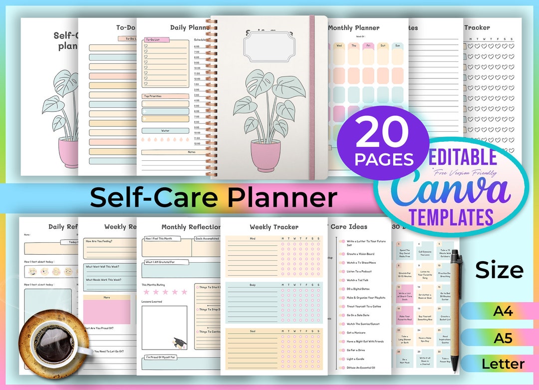 Self Care Planner Editable Canva Template / Daily Planner / Weekly ...