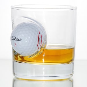 Whisky Rum Glass with real Golf Ball embedded | Unique Birthday golf gift for men  | Fathers Day Golf Present | Birthday Golf Gifts