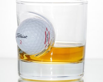 Whisky Rum Glass with real Golf Ball embedded | Unique Birthday golf gift for men  | Fathers Day Golf Present | Birthday Golf Gifts