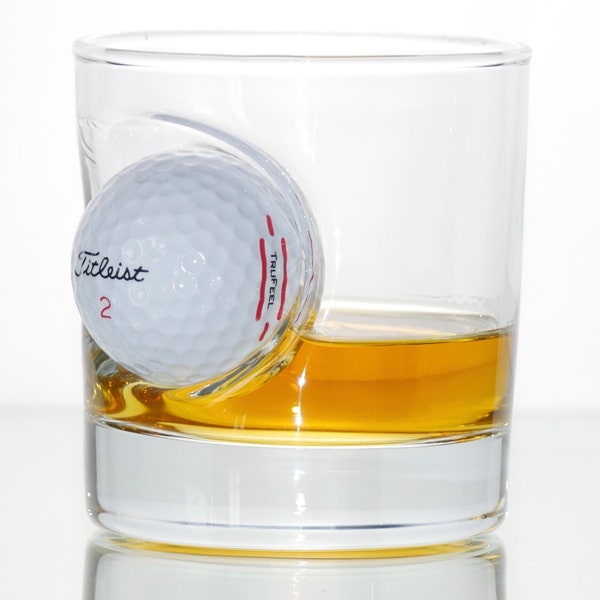 Whisky Rum Glass with real Golf Ball embedded | Unique Birthday golf gift for men  | Fathers Day Golf Present | Birthday Golf Gifts