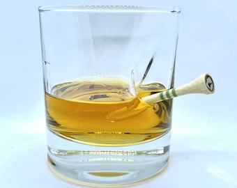 Golf Tee Whisky Glass | 11oz Heavy Base Rocks Glass with a Golf Tee Embedded | Fathers Day Golf Gift | Golf Gifts for men | Made in UK