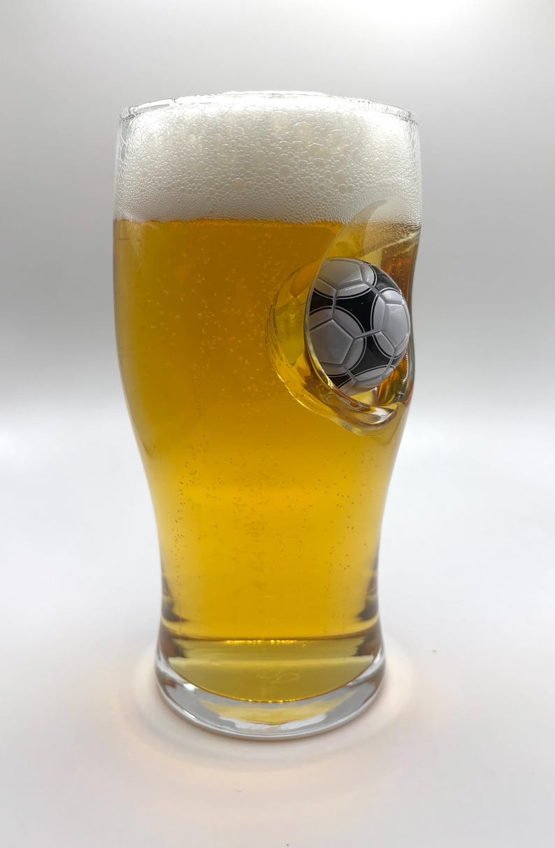 Football Beer Glass with Embedded mini Football | Football Gift For Men | Add Your Team Logo | Made in UK | Christmas Football Present image 3