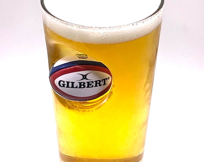 Rugby Pint Glass With Embedded Mini Gilbert Rugby Ball Fun Christmas