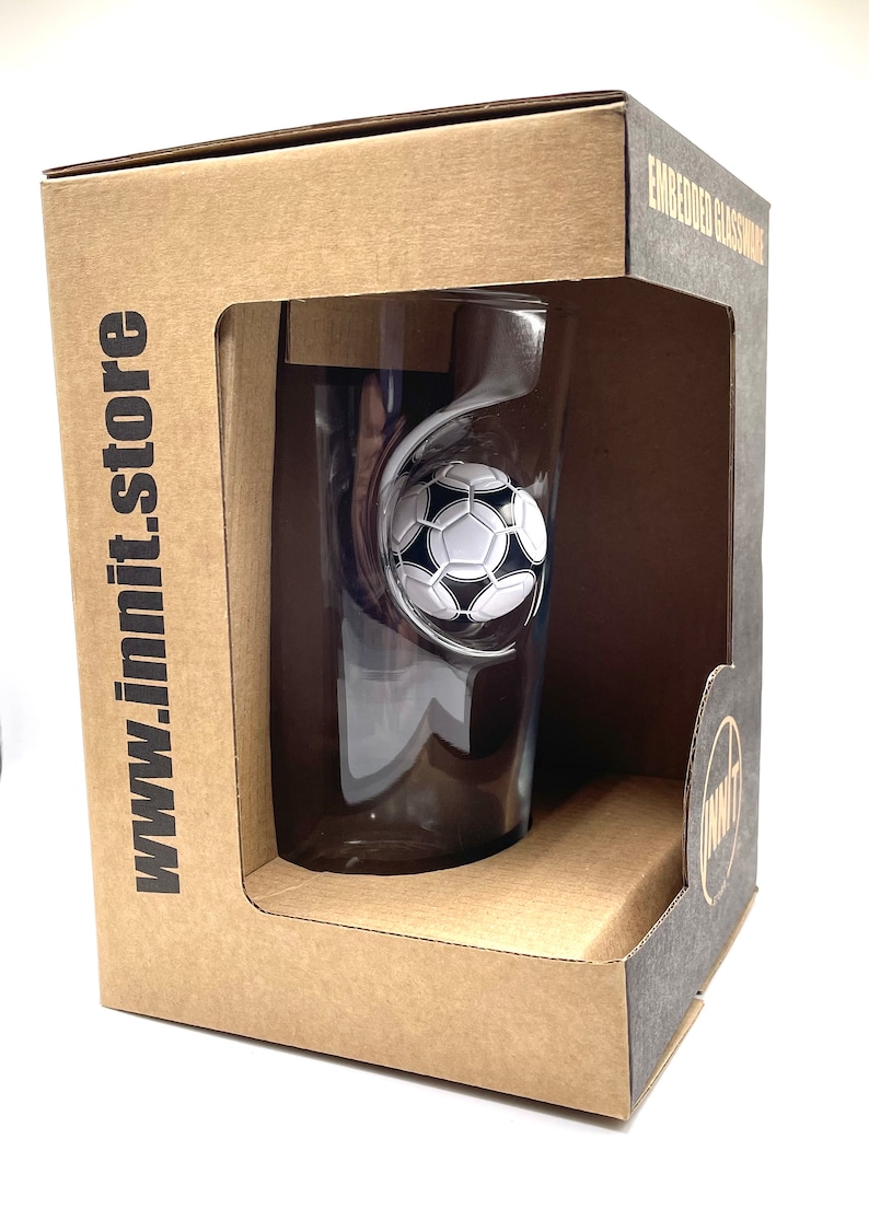 Football Beer Glass with Embedded mini Football | Football Gift For Men | Add Your Team Logo | Made in UK | Christmas Football Present image 2
