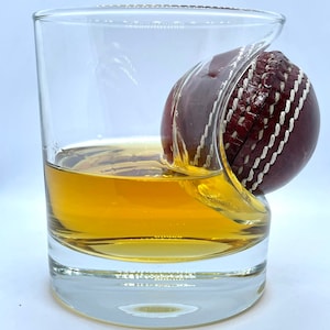 Cricket Gift for Men | Whisky Glass with Mini Leather Cricket Ball Embedded | Unique Father’s Day Cricket Gift | Made in UK
