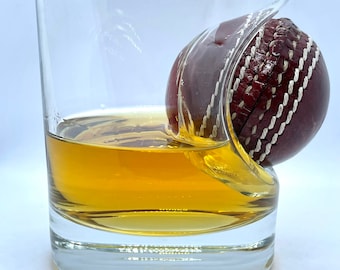 Cricket Gift for Men | Whisky Glass with Mini Leather Cricket Ball Embedded | Unique Father’s Day Cricket Gift | Made in UK