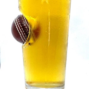 Cricket Gift for Men | 20oz Pint Glass with Mini quality Leather Cricket Ball Embedded into the glass | Unique Cricket Birthday Gift