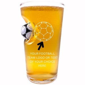 Football Pint Glass with Embedded mini Football | Football Gift For Men | Add Your Team Logo | Made in UK | Christmas Football Present