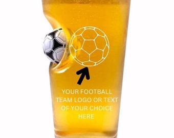 Football Beer Glass with Embedded mini Football | Football Gift For Men | Add Your Team Logo | Made in UK | Christmas Football Present