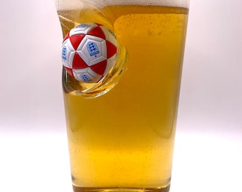 England Football Beer Glass | Beer Glass with embedded mini Football | Handcrafted in the UK | Unique Football gift