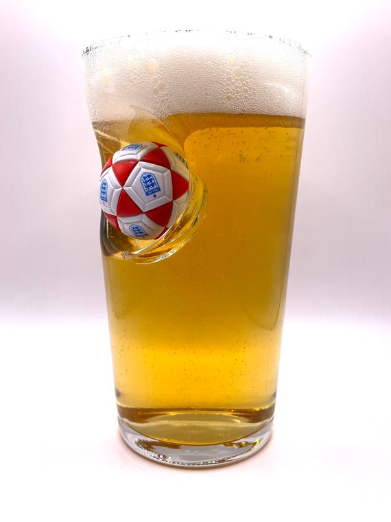 England Football Beer Glass | Beer Glass with embedded mini Football | Handcrafted in the UK | Unique Football gift