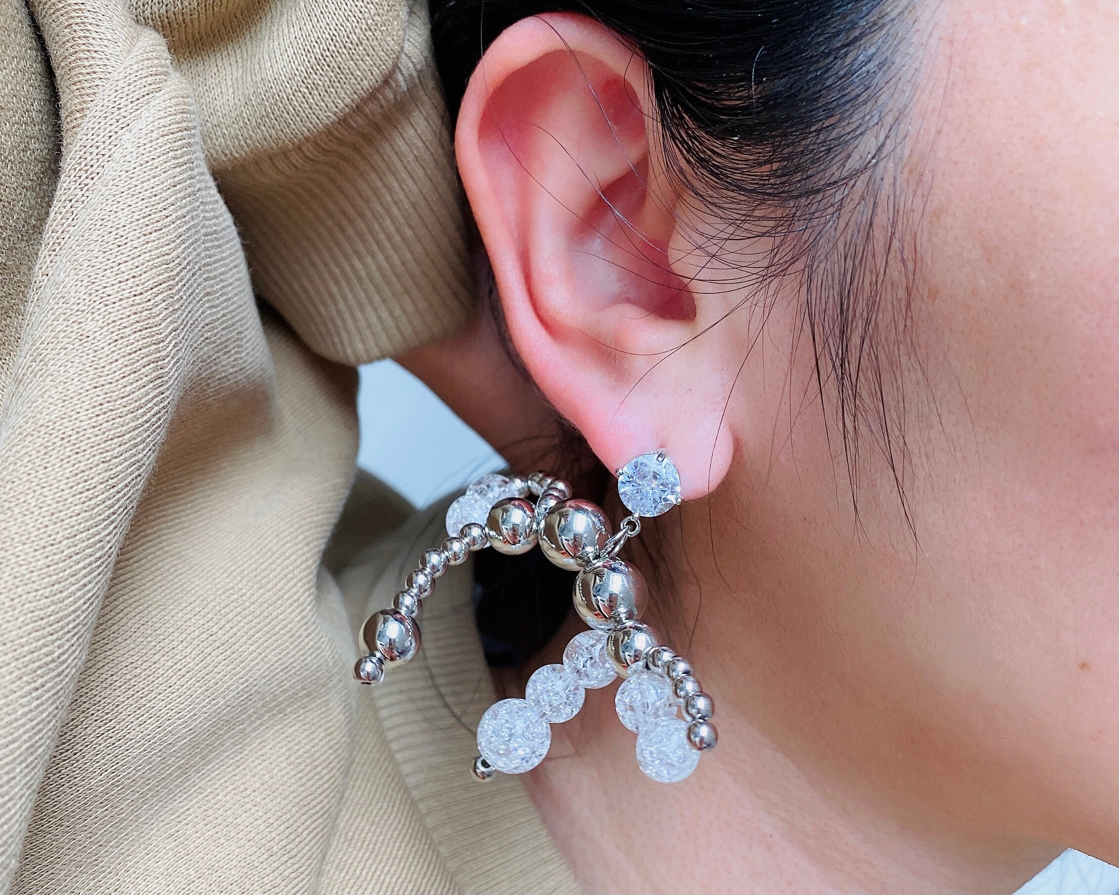 Silver Ball Earring Silver Bow Earring Bead Bow Earring Metal Bead