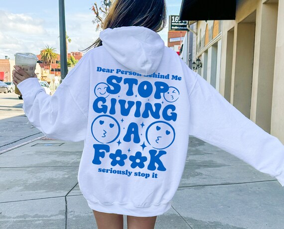 White hoodie with blue writing sale