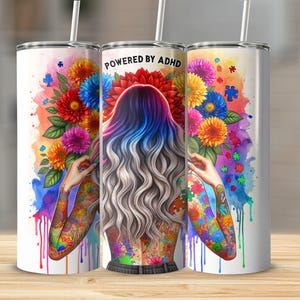 Diseño de envoltura para vaso delgado de 20 oz con tecnología de concientización sobre el TDAH, PNG neurodivergente, diseño de sublimación, descarga digital SOLAMENTE