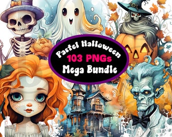 Pastel Halloween Clipart PNG, 103 PNG Files Mega Bundle, Halloween Clipart