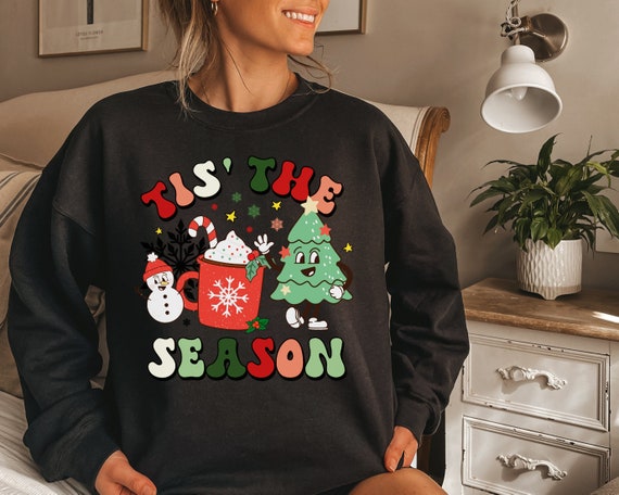 Christmas Sweater Tis the Season Sweater Comfy Christmas Sweater Cute Christmas Sweater Trendy Christmas Sweatshirt Retro Christmas Etsy