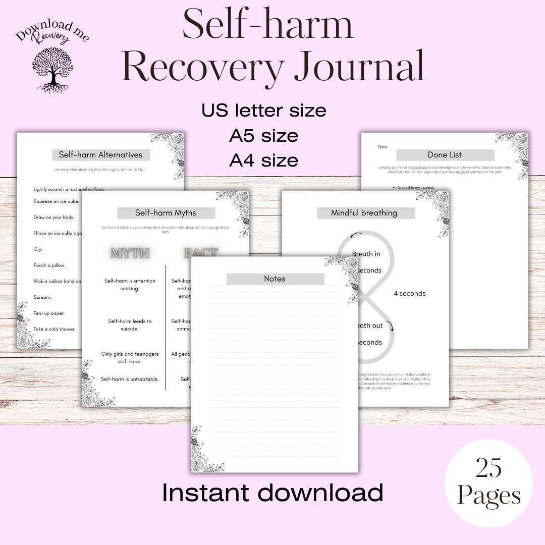 Self-harm Journal Recovey Self Harm Work Sheets Black and White - Etsy ...